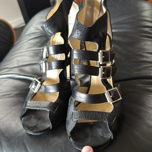 Jimmy Choo Size Black Suede Shimmer Multistrap Sandals - Picture 7 of 8
